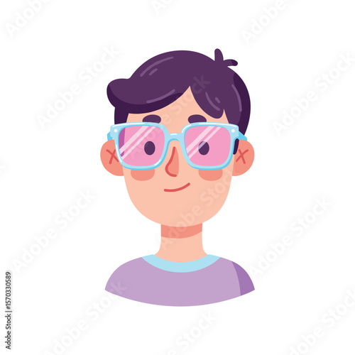 Boy with Purple Hair and PinkLined Light Blue Glasses