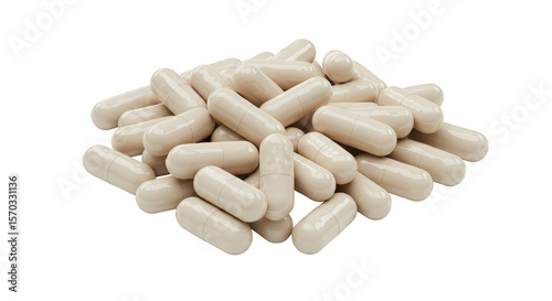 Isolated Pile Capsules Beige Supplements Medicine Transparent Background