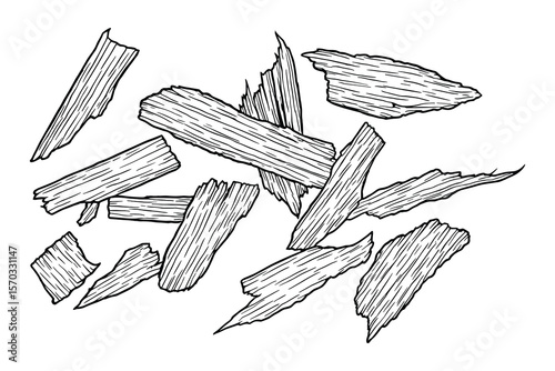 Wood Shavings: Hand-Drawn Vector Illustration of Lumber and Material