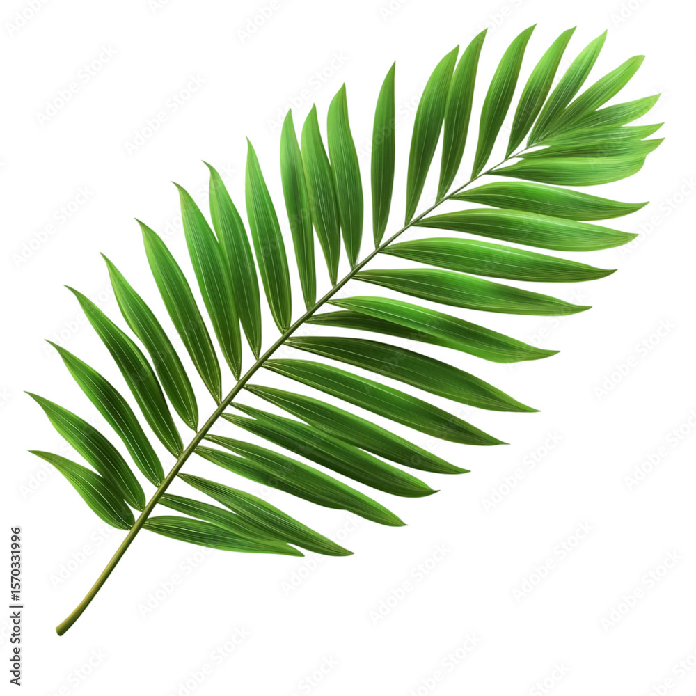 Fototapeta premium Tropical lush green leaf of palm tree isolated on white background. Ai Generated Images.
