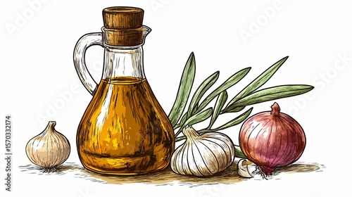 Hand-drawn illustration of culinary ingredients.