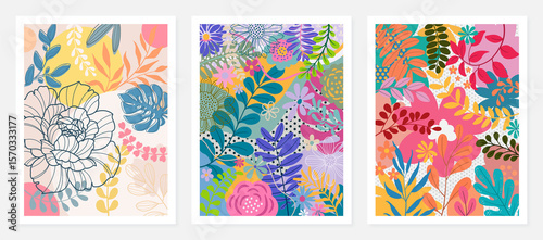 Wallpaper Mural Design banner frame background with beautiful. Background for design. Colorful background with tropical plants. Torontodigital.ca