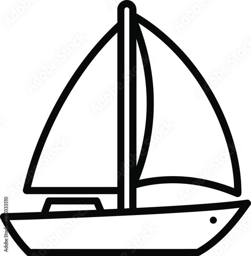 A simple black and white illustration of a sailboat with sails.