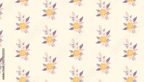 seamless floral pattern with sketched line leaves and natural flowers for pillow and bedsheet

