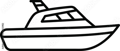 A simple line drawing of a motorboat, showcasing its streamlined hull and small cabin.