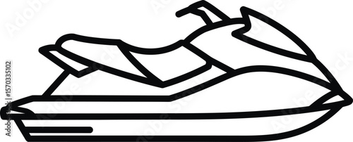 A black and white line drawing of a personal watercraft, also known as a jet ski.