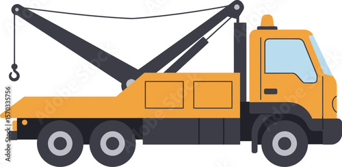 Orange tow truck with a crane arm, ready for roadside assistance.