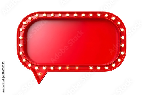 A vibrant red speech bubble sign illuminated with marquee lights stands out against a transparent background, creating a retro effect. Ai Generated Images