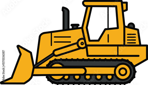 A yellow bulldozer illustration, showing the construction vehicle in a simplified, graphic style.