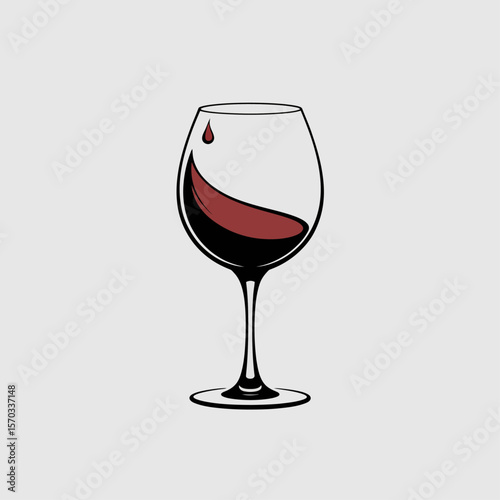 Elegant Wine: A captivating illustration of a wine glass, featuring rich red wine swirling gracefully inside, with a single drop suspended above.