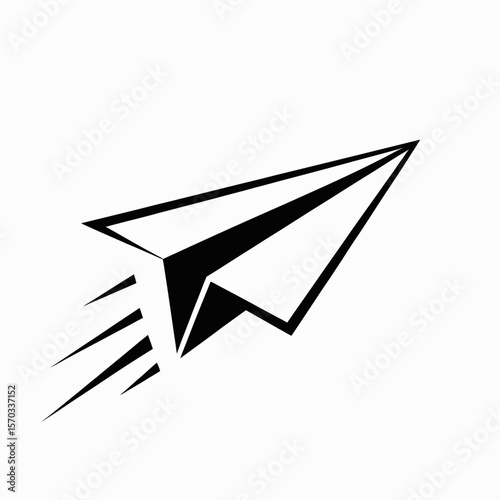 Paper Plane's Flight: A graphic black and white depiction of a paper airplane soaring through the air, with dynamic speed trails to give a sense of flight.