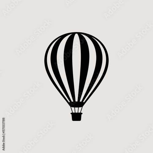 Soaring Dreams: A minimalist monochrome depiction of a hot air balloon, symbolizing freedom, travel, and the pursuit of dreams, ready to take flight towards limitless horizons.