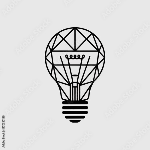 Innovative Lightbulb: A minimalist, geometric lightbulb, with a complex internal structure that embodies intelligence and creative concepts in a simple design.
