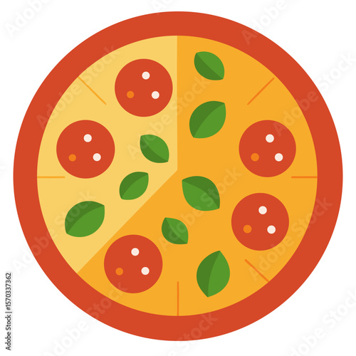 Authentic Italian Pizza with Cheese and Fresh Vegetable Toppings Vector Illustration