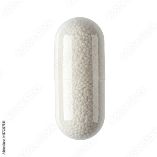 Isolated Transparent Capsule with White Medicine for Health