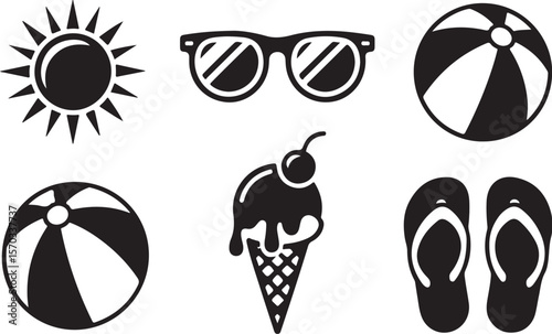 Summer Fun Icon Set in Black

