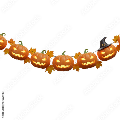 Halloween Pumpkin Garland Decoration Autumn Leaves Festive 3d Rendering