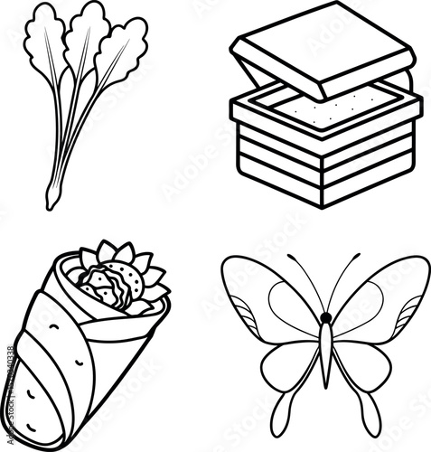 Education and Nature Outline Icons Books Butterfly Vegetable Wrap