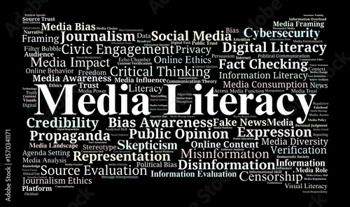 Media Literacy Word Cloud. Exploring Misinformation, Bias, And Critical Thinking