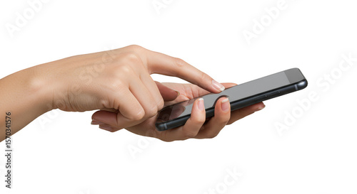 Isolated Hand Using Smartphone Mobile Touching Screen Device Photo