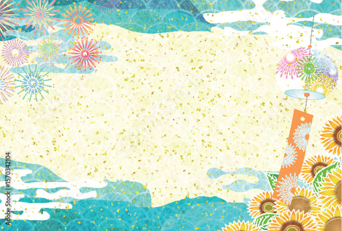 ひまわり　夏　水彩　和柄　背景