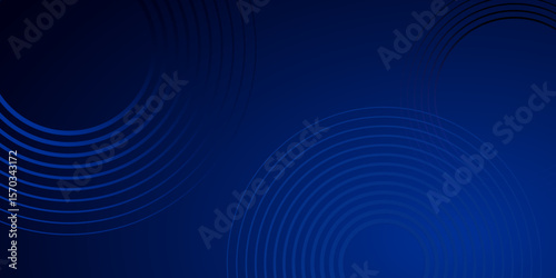 Abstract circle lines on dark blue gradient background. Geometric stripe line art design. Futuristic technology concept. Horizontal banner template. vector background, backdrop, graphic, tech.	