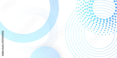 Abstract white background with blue circle rings. Spiral sound wave rhythm line and dots dynamic abstract background, Vector illustration design for presentation, banner, cover, poster, texture Etc.	