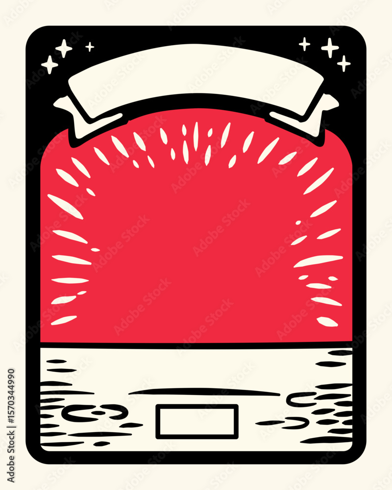 A vintage style red label template featuring a banner and sunburst design Perfect for various applications