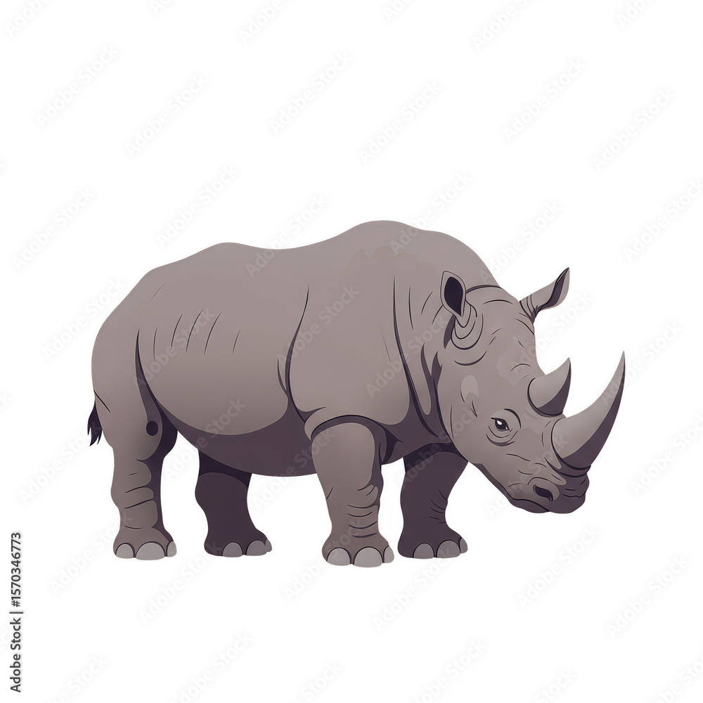 Fototapeta premium Pixel Art Rhinoceros Isolated Gray Animal Standing Wildlife Africa