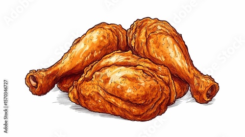 Hand drawn illustration of crispy fried chicken drumsticks.