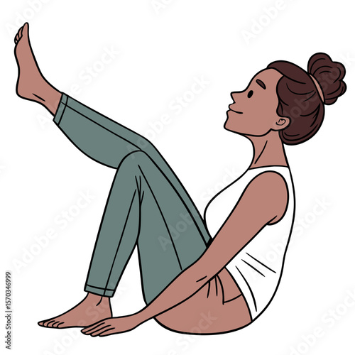 Woman with Legs Raised Sitting in Simple Illustration