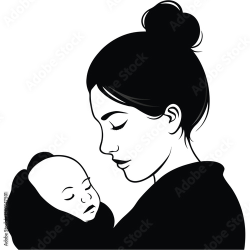 Mother cradling sleeping baby love