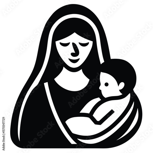 Stylized black icon of mother holding baby vector