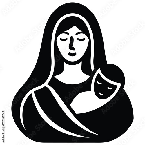 Stylized mother holding baby icon vector