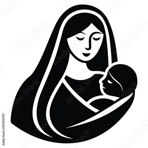 Mother holding baby iconographic illustration vector
