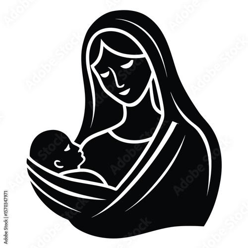 Stylized mother holding baby icon vector