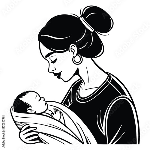 Mother holding sleeping baby infant
