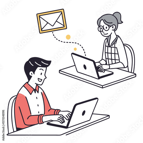 Young Man and Older Woman Communicating Online via Laptop