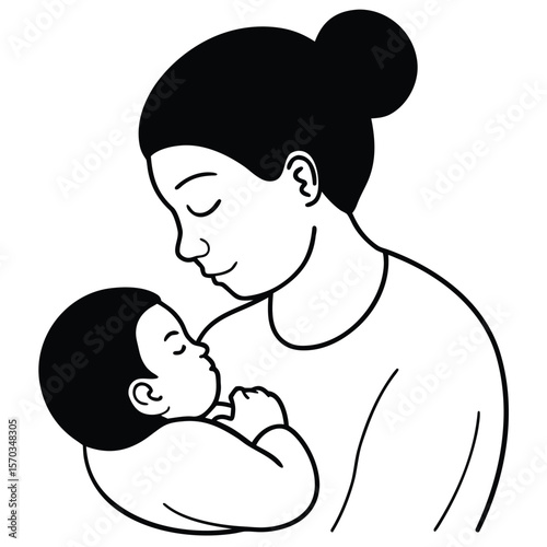 Mother holding sleeping baby tenderly vector