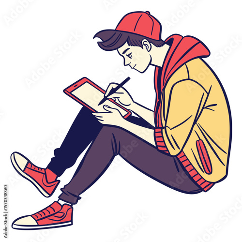 Young Man Drawing on Digital Tablet