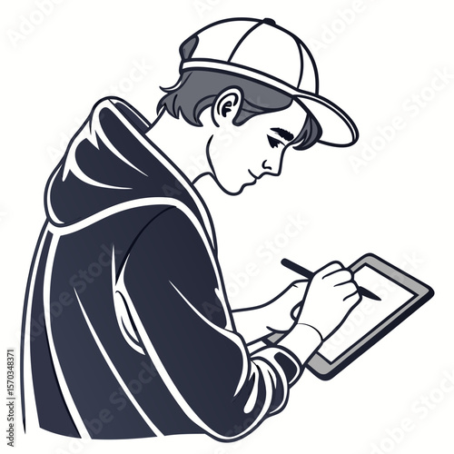 Young Man Drawing on a Tablet