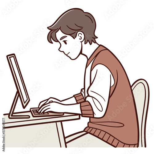 Young Man Working at Desk on Computer