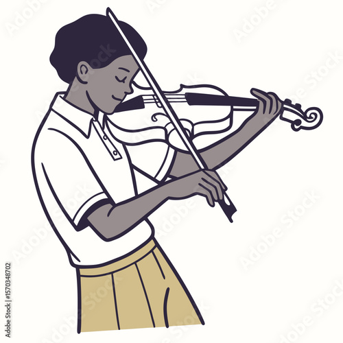 Young Person Playing Violin Line Art Illustration