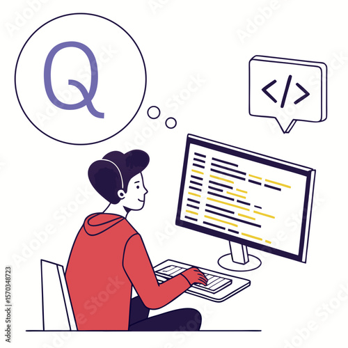 Young Programmer Coding at Computer, Problem Solving and  Software Development