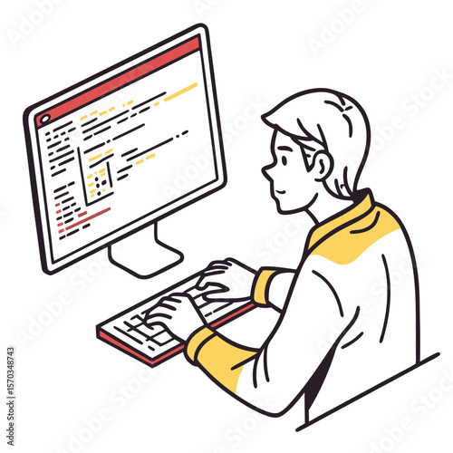Young Programmer Coding on Desktop Computer