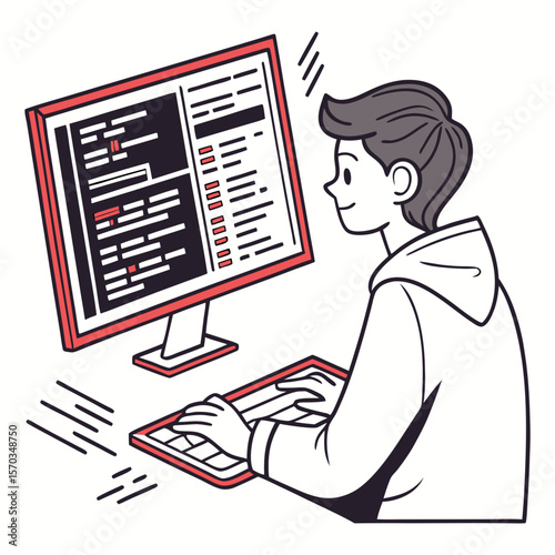 Young Programmer Coding on Computer