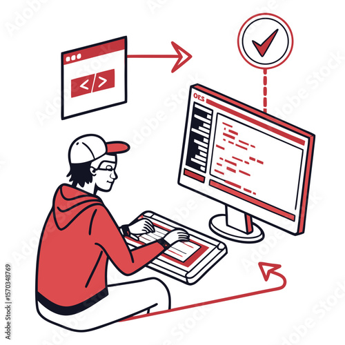 Young Programmer Coding on Desktop Computer