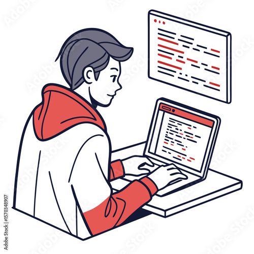 Young Programmer Working on Laptop at Desk