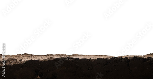Black soil border for plants with fertilizer, side view, transparent background png