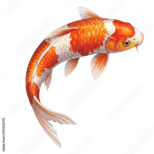 Koi Fish Illustration Isolated Orange and White Transparent Background